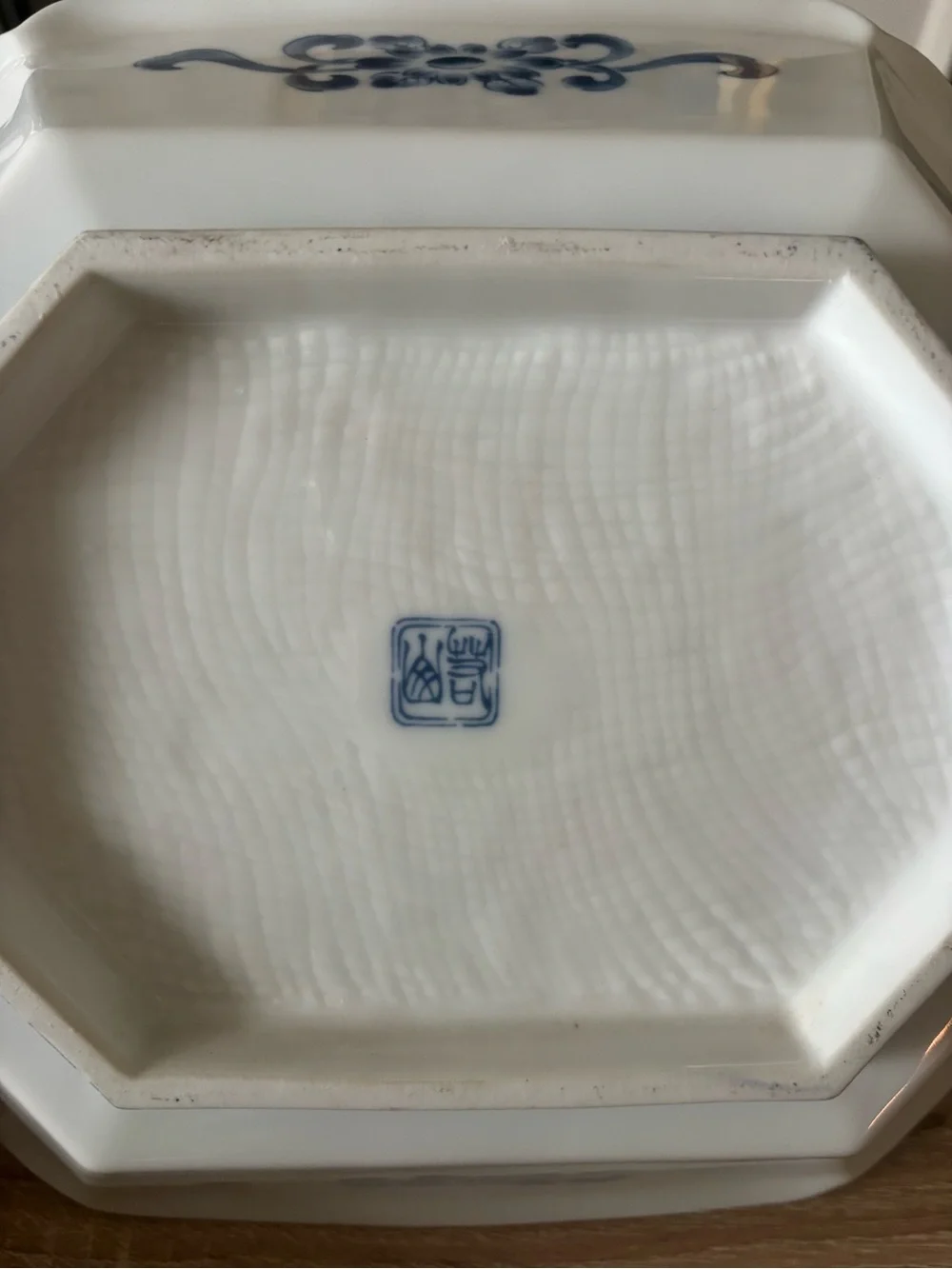 Japanese Blue and White Octagonal Porcelain Bowl - 12in